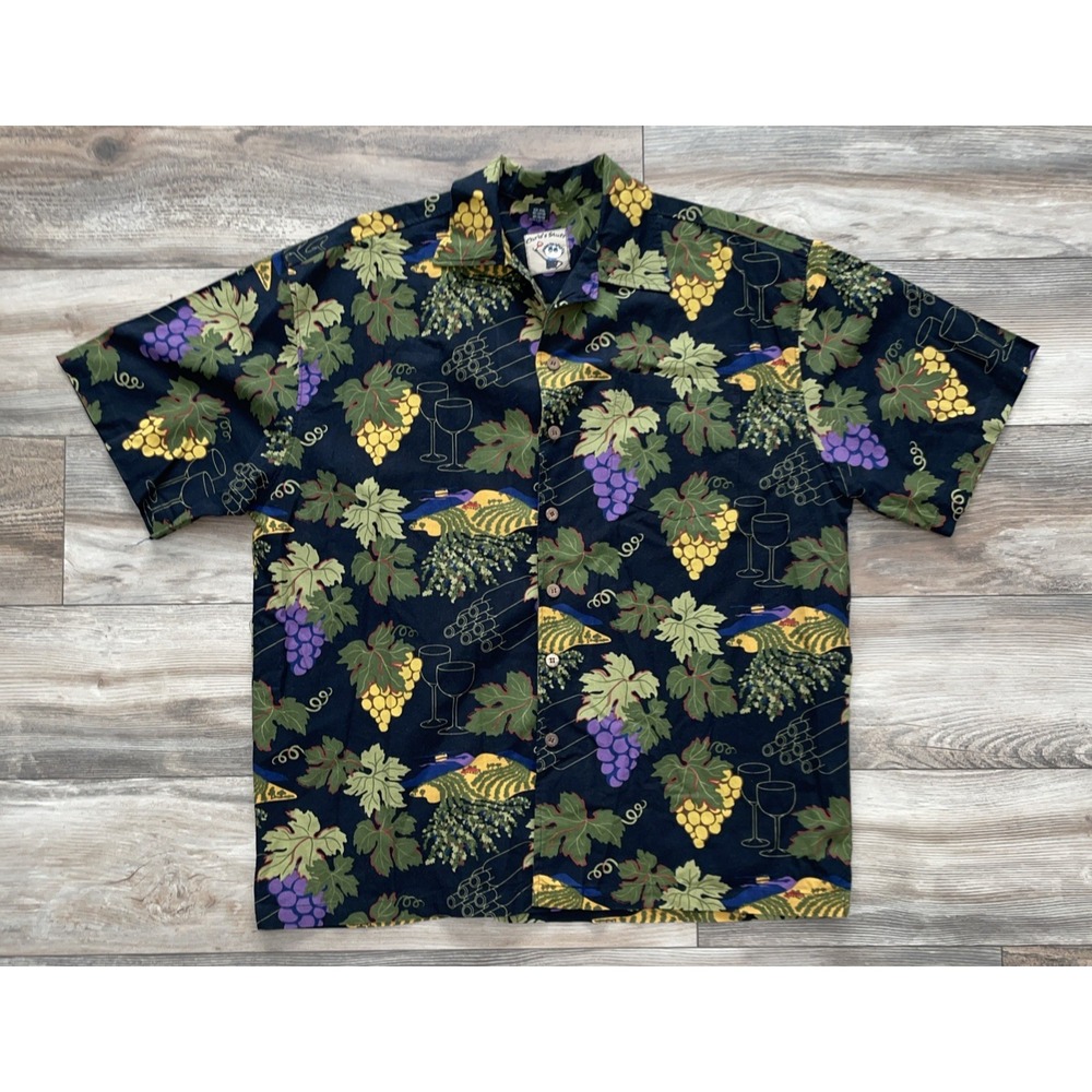 Chris's Stuff Mens 2XL Vineyard Grapes Wine Glass Hawaiian Aloha Camp Shirt